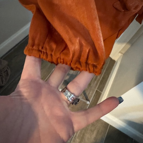 Orange Long Sleeve Sheath Dress with Plunge Neckline - Picture 7 of 11